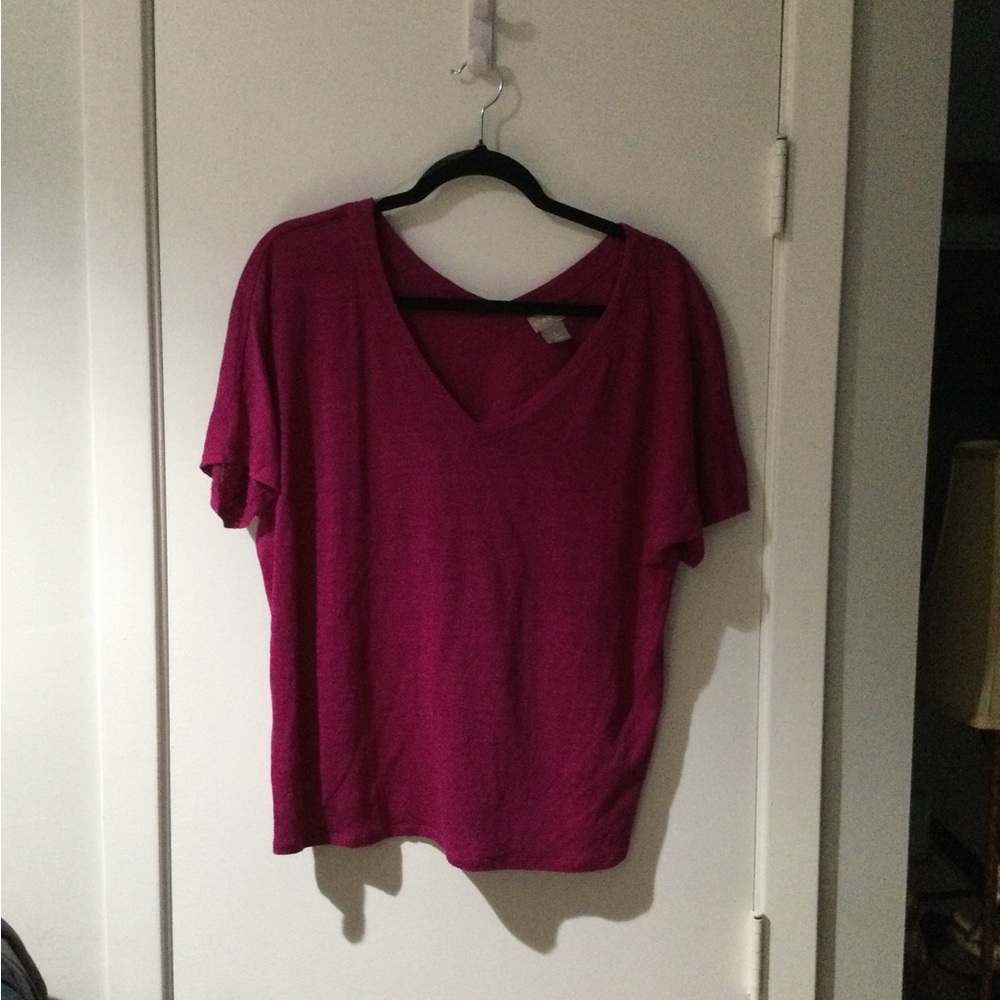 Chico's V-Neck Short Sleeve Top in Deep Pink